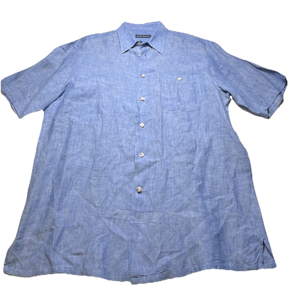 Barry Bricken 100% Linen Button Front Shirt Blue‎ Short Sleeve Casual Large